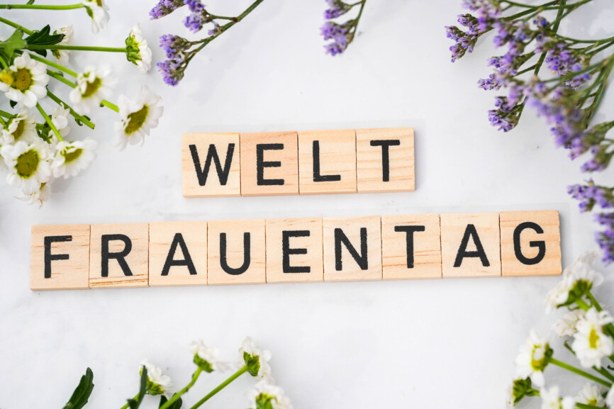 Augsburg, Bavaria, Germany – February 29, 2024: International Women s Day, lettering train formed from letter cubes surr