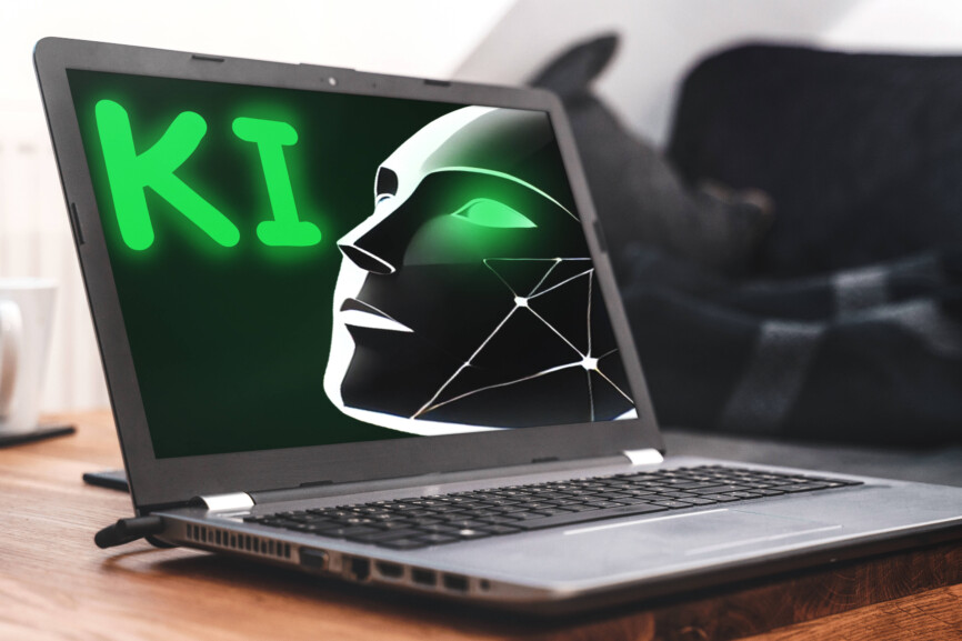 Bavaria, Germany – 8 December 2024: Laptop with a representation of artificial intelligence, symbolized by a digital fac