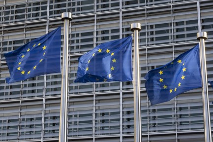 EU Flags In Europe Flags of Europe as seen waving from the flagpoles. The European Flag is the symbol of Council of Europe COE and the European Union EU as seen in the Belgian capital in front of the Le Berlaymont building, European Commission headquarters next to Europa building HQ of the European Council at the European Quarter in Brussels, where the headquarters of the pan-European institutions and organizations are located. Brussels, Belgium on April 2024 Brussels Belgium PUBLICATIONxNOTxINxFRA Copyright: xNicolasxEconomoux originalFilename: economou-notitle250407_np9c3.jpg