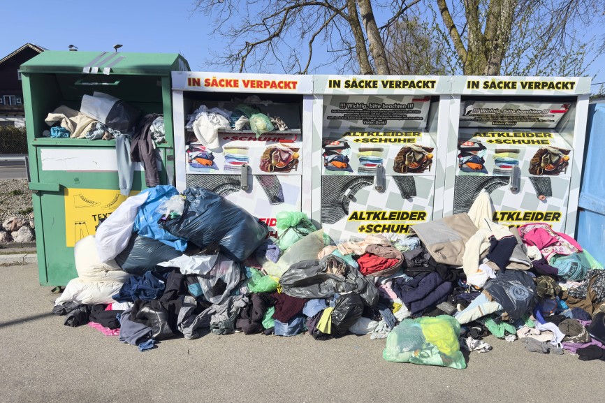 Old clothes container on Apr 11, 2025 in Marktoberdorf, Germany.