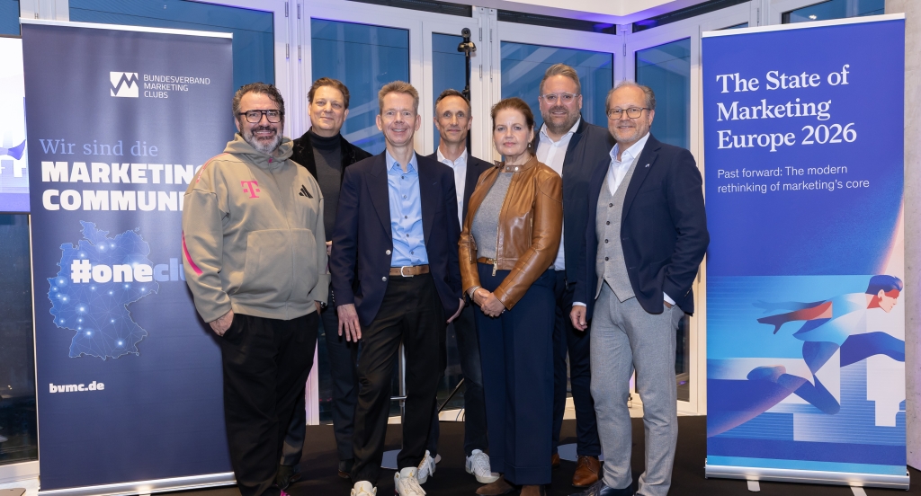 Ulrich Klenke (CMO Deutsche Telekom), Claudio Montanini (Präsident BVMC), Jesko Perrey (Senior Partner McKinsey, Thomas Bauer (Partner McKinsey), Margarete Bohnen (Geschäftsführerin des MC Düsseldorf), Marcel Bewersdorf, Florian Möckel (Geschäftsführer BVMC).