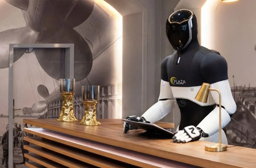 Entlastung für das Hotelpersonal: der Humanoide 4NE1. Die Plaza Hotelgruppe kooperiert dafür mit dem Roboter-Hersteller Neura Robotics.